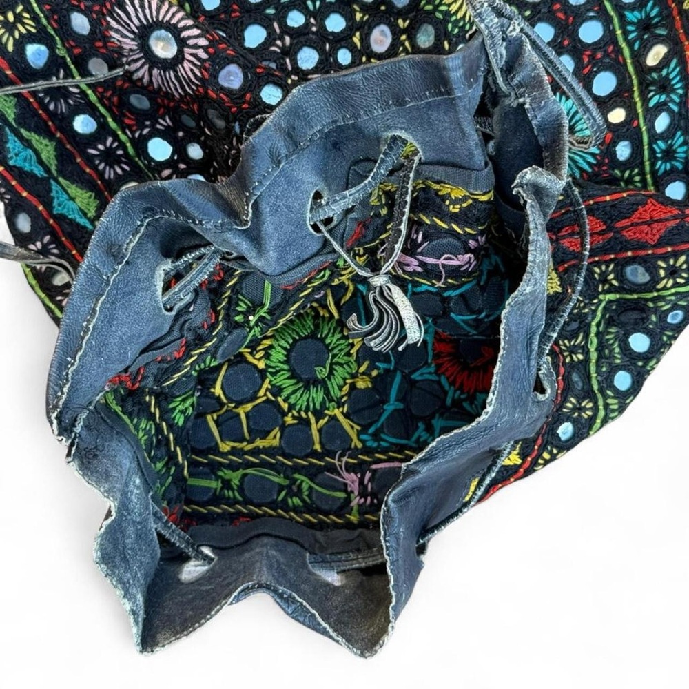 Rare 70s Bohemian Shisha Mirror Embroidered Pouch - Tribal Banjara - Picture 5 of 7